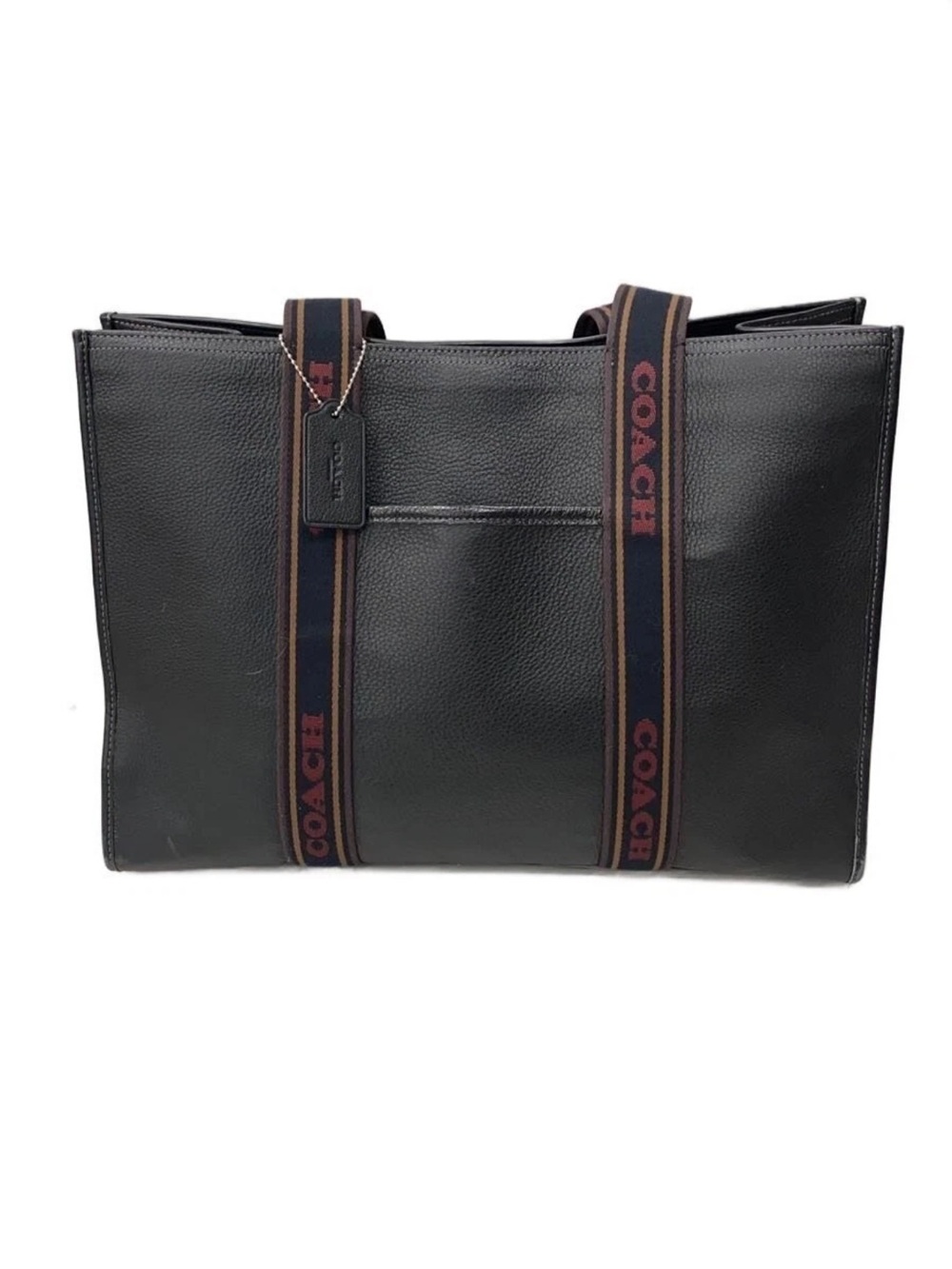 Coach Black Leather Tote with Branded Webbing Straps